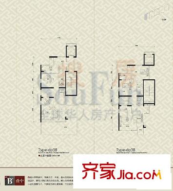 北京洋房戶型圖DP3B端疊中戶型 3室2廳3衛(wèi)1廚