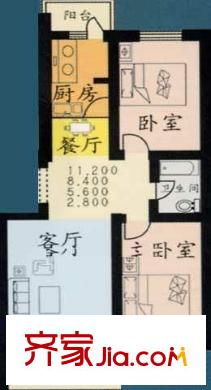 观音寺小区户型图户型图 2室2厅1卫1厨