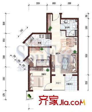 澳洲康都户型图6号楼b户型 2室1厅1卫1厨