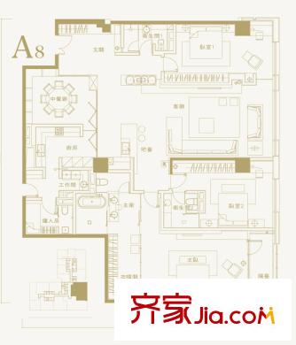 长安太和A8户型 3室2厅3卫1厨