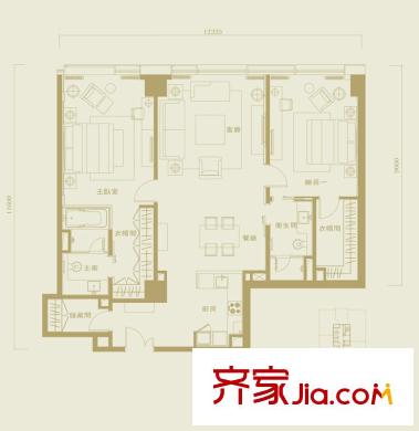 长安太和A2户型 2室2厅2卫1厨