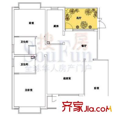 福提岛户型图花园洋房EB3户型 3室3厅2卫1厨