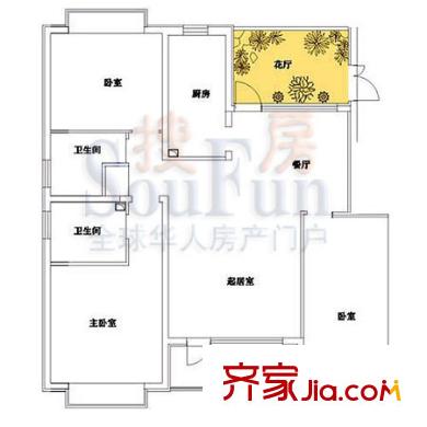 福提岛户型图花园洋房EC3户型 3室3厅2卫1厨