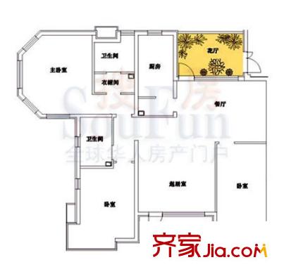 福提岛户型图花园洋房A3户型 3室3厅2卫1厨
