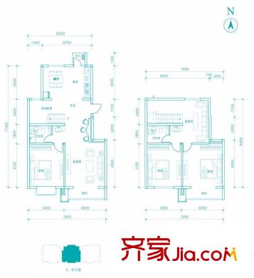 长阳光和作用B1跃层户型图 3室2厅2卫1厨