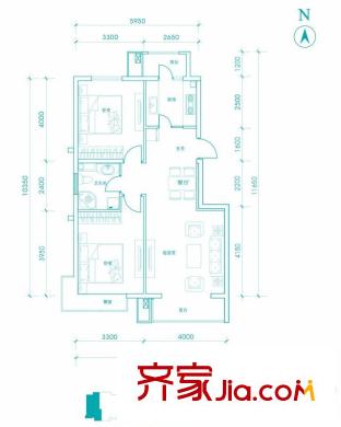 长阳光和作用B2边户型图 2室2厅1卫1厨