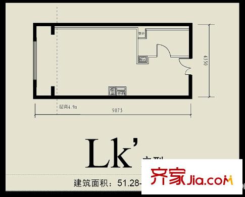 首城双景lk’户型 1室1卫1厨