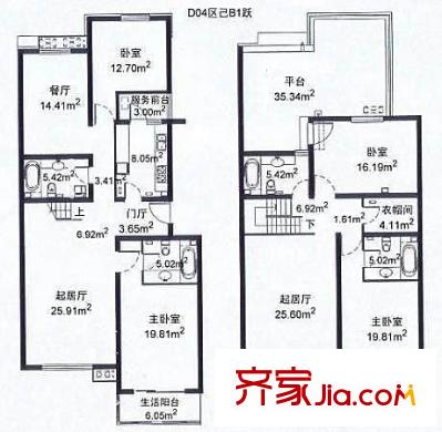 流星花園一區(qū) 4室 戶型圖