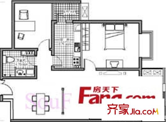 远洋德邑户型图5#Q户型 2室1厅1卫1厨