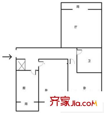 东方生活区户型图户型图 2室1厅1卫1厨