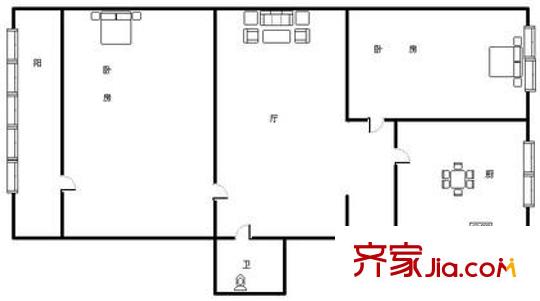 东方生活区户型图户型图 2室1厅1卫1厨