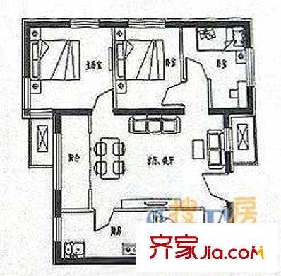 泰華龍旗廣場(chǎng)戶型圖三居戶型圖 3室2廳1衛(wèi)1廚