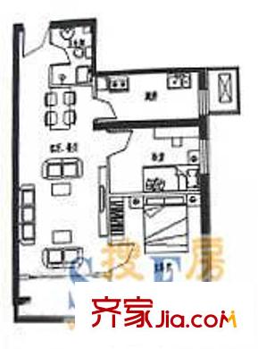 泰華龍旗廣場(chǎng)戶型圖二居戶型圖 2室2廳1衛(wèi)1廚