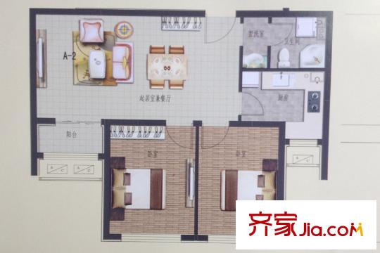 唐人宜居1#A2戶型 2室2廳1衛(wèi)1廚