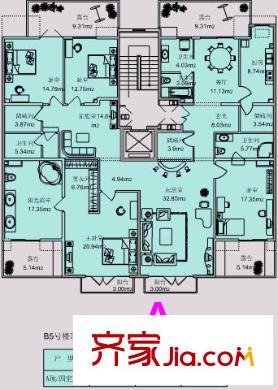 亚运新新家园户型图B5号楼顶层A户型 4室3厅3卫1厨