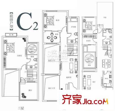 湯HOUSE別墅戶型圖戶型圖C2 3室2廳3衛(wèi)1廚