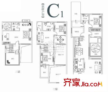 湯HOUSE別墅戶型圖湯山庭院戶型圖C1 4室4廳3衛(wèi)1廚