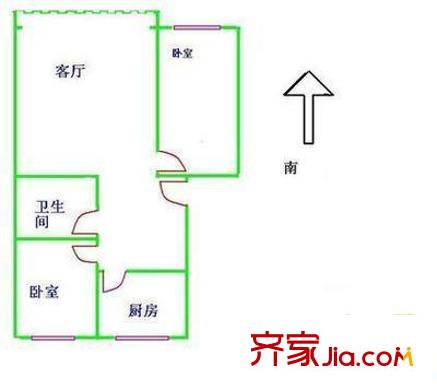 建新北区户型图户型图 2室1厅1卫1厨