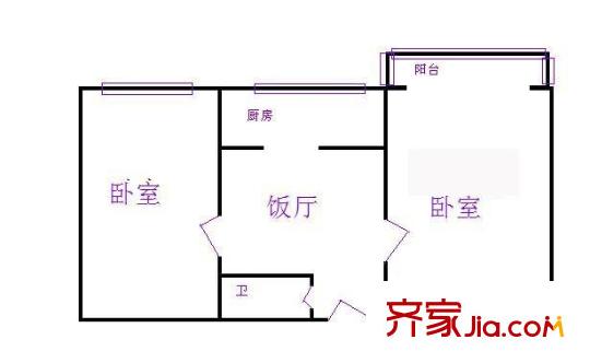 建新北区户型图户型图 2室1厅1卫1厨