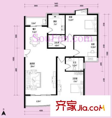 瑞康家园户型图户型图 3室2厅2卫1厨