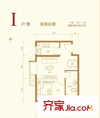 电建地产・云立方户型图I户型 1室1厅1卫1厨