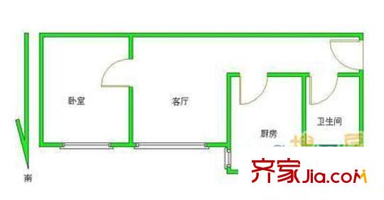 万年花城回迁房户型图1室户型图 1室1厅1卫1厨