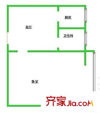 万年花城回迁房户型图1室户型图 1室1厅1卫1厨