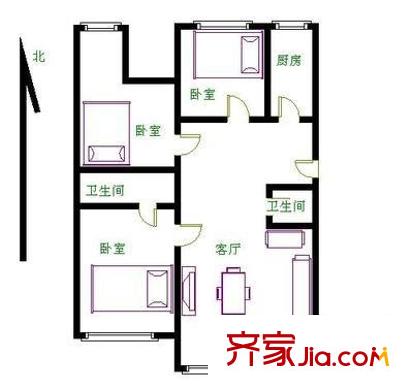 重兴园户型图户型图 3室1厅1卫1厨