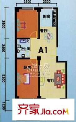 祥和家園戶(hù)型圖A1戶(hù)型 2室2廳1衛(wèi)1廚