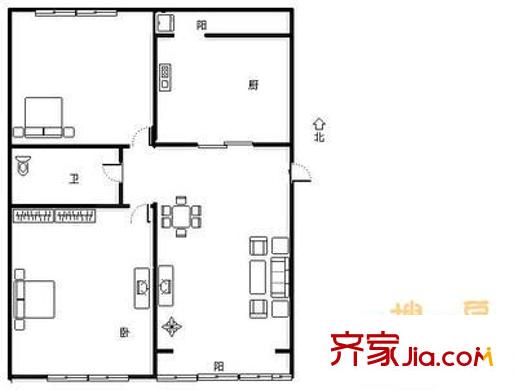 莱茵河畔户型图2室 户型图 2室1厅1卫1厨