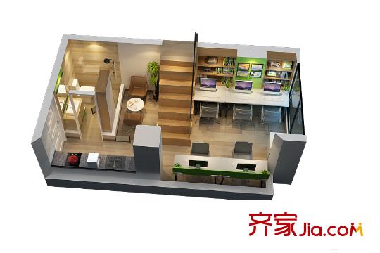 绿地诺亚方舟3#39平办公(一层)户型 2室1厅1卫1厨