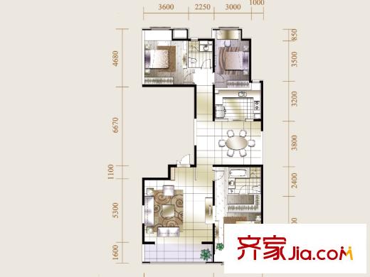 华业东方玫瑰D4#-2-02户型(售罄) 3室2厅2卫1厨