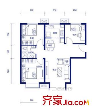 长阳国际城户型图户型图 3室2厅1卫1厨