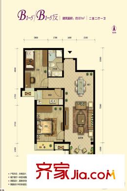 中国铁建・原香漫谷四期B1-5/B1-5反户型 2室2厅1卫1厨
