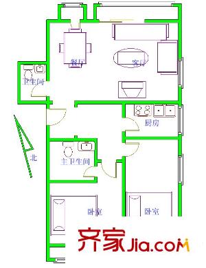 10AM新坐标户型图新坐标131平户型图 2室1厅2卫1厨