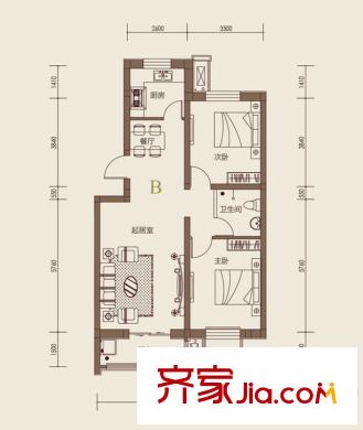 盛世峰景戶型圖B戶型 2室2廳1衛(wèi)1廚