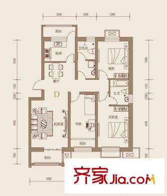 盛世峰景戶型圖D戶型 3室2廳2衛(wèi)1廚