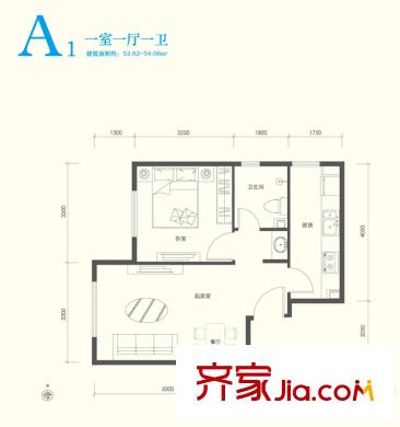 翠林漫步A1户型 1室1厅1卫1厨