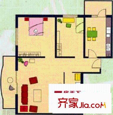 怡清园户型图三号楼A户型 2室1厅1卫1厨