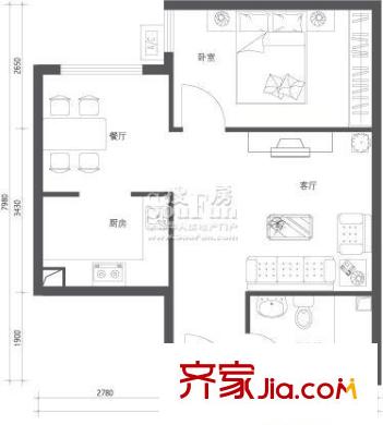 学院派户型图b18户型(售完) 1室2厅1卫1厨