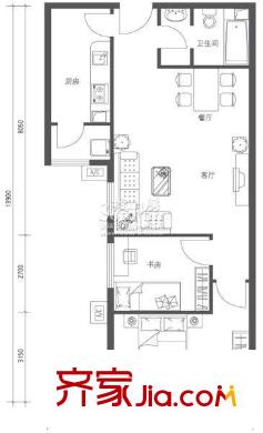 学院派户型图b15户型(售完) 2室2厅1卫1厨