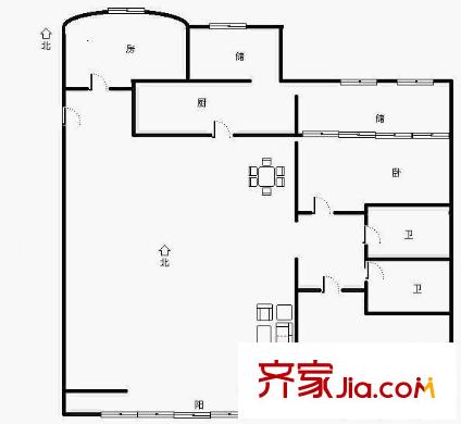 大雄城市花园一幅画卷户型图户型图 3室2厅2卫1厨