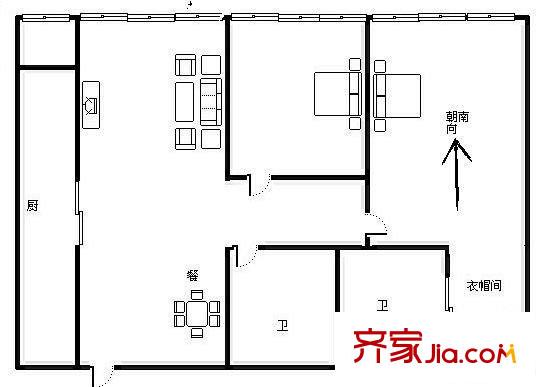 大雄城市花园一幅画卷户型图户型图 2室2厅2卫1厨