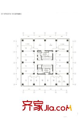 长阳半岛中央城V-SPACE16-1#三层平面图 1室1厅1卫1厨