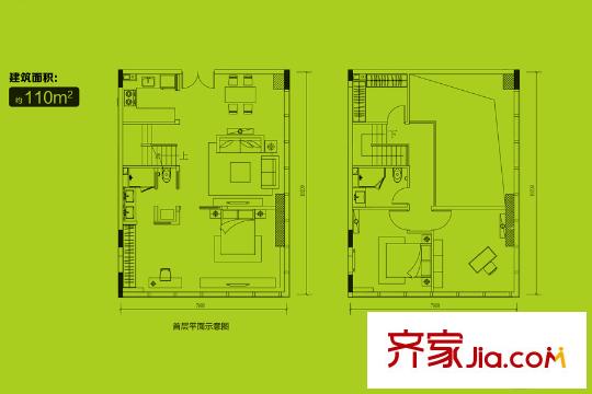 合景领峰110平LOFT户型图 3室2厅1卫1厨
