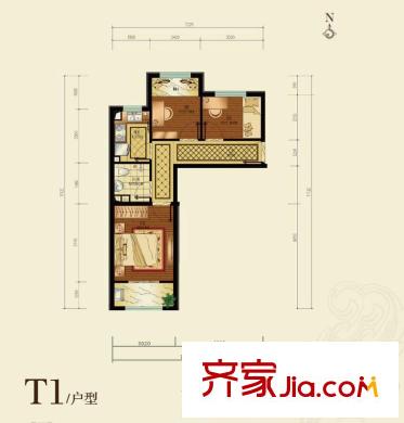 納帕瀾郡戶型圖T1戶型 3室1廳1衛(wèi)1廚