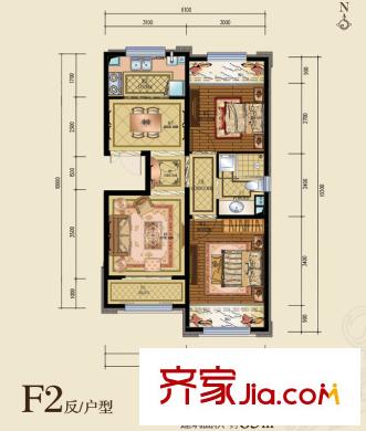 納帕瀾郡戶型圖F2反戶型 2室2廳1衛(wèi)1廚