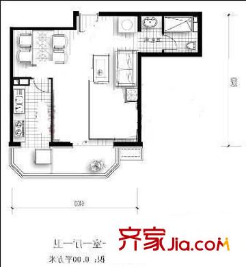 原生墅公寓 1室 户型图