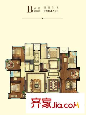华润公元九里B户型标准层户型图 5室2厅3卫1厨