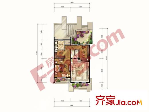 华润公元九里D顶跃二层户型图(售完) 5室4厅3卫1厨